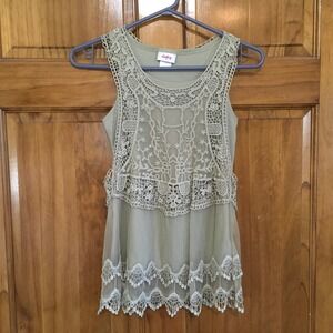 Girls Crochet Lace Tank Top Sleeveless Boho‎ Layered Sage Green